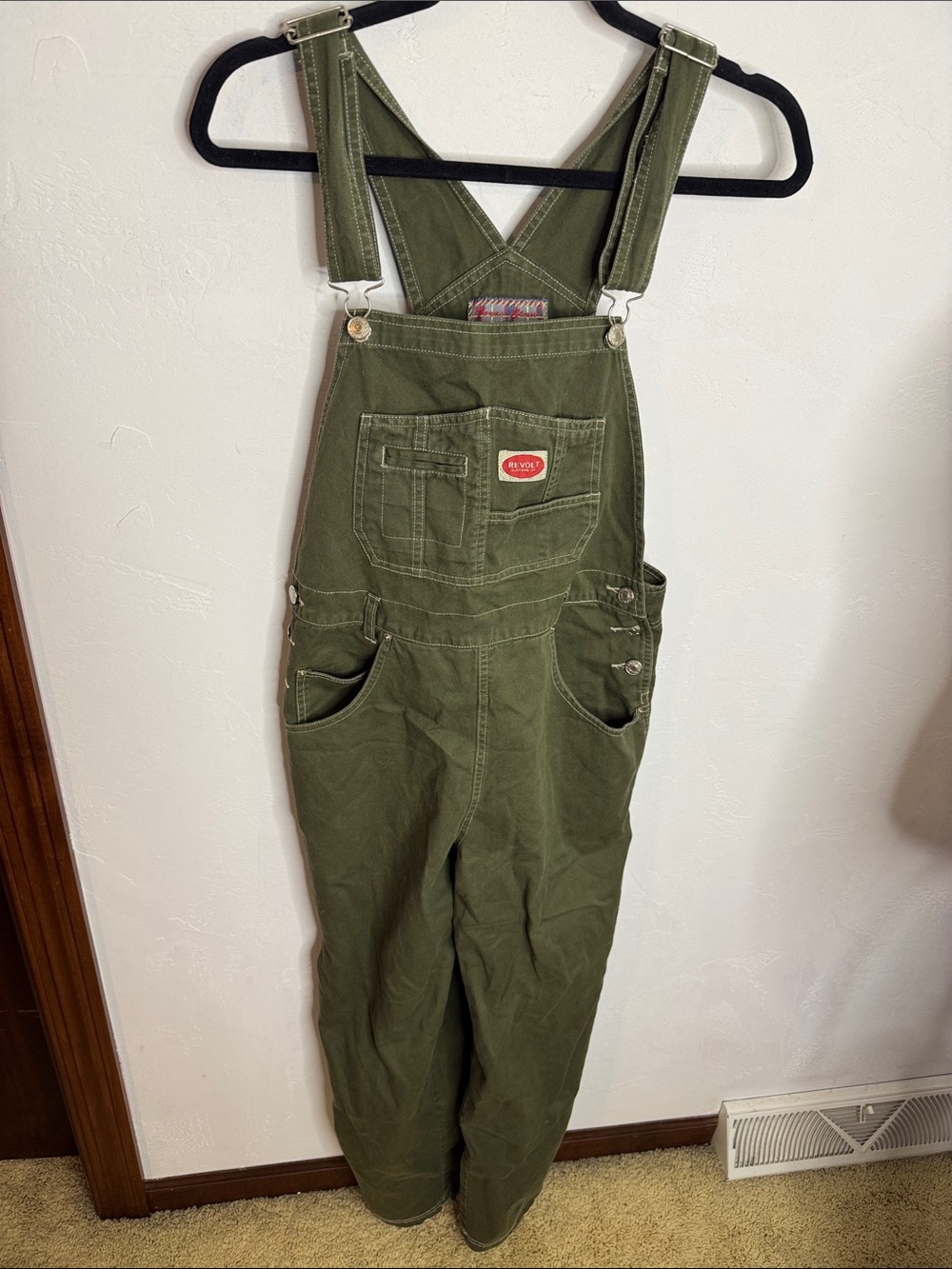 Revolt Olive Green Utility Overalls Jumpsuit Size L